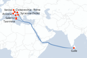 Carte itinéraire croisière Rivages légendaires d?Italie et de Croatie - 8 jours au départ de Civitavecchia - Rome - Méditerranée