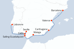 Carte itinéraire croisière Escapade gastronomique sur les rivages ibériques - 7 jours au départ de Lisbonne - Méditerranée