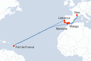 Carte itinéraire croisière Péninsule ibérique et Maroc - 7 jours au départ de Malaga - Atlantique