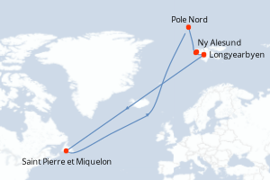 Carte itinéraire croisière Le pôle Nord géographique - 12 jours au départ de Longyearbyen - Spitzberg