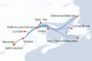 Carte itinéraire croisière Le fleuve Saint-Laurent au c?ur de l hiver boréal - 14 jours au départ de Montréal - Amérique du Nord