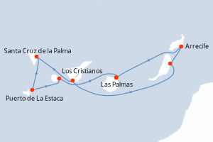 Carte itinéraire croisière Les Canaries, terres de contrastes - 7 jours au départ de Las Palmas - Iles Canaries