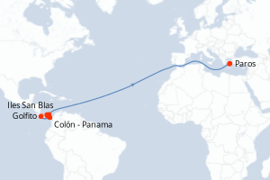 Carte itinéraire croisière Canal de Panama et joyaux d?Amérique centrale - 7 jours au départ de Colon - Panama - Iles Grecques