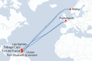 Carte itinéraire croisière Perles des Antilles - 8 jours au départ de Fort de France - Caraïbes Bahamas