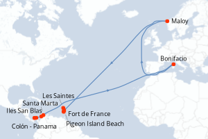 Carte itinéraire croisière Panama, Colombie et les îles Caraïbes - 10 jours au départ de Colon - Panama - Caraïbes Bahamas