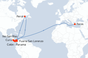 Carte itinéraire croisière Secrets d Amérique centrale - 10 jours au départ de Colon - Panama - Iles Grecques