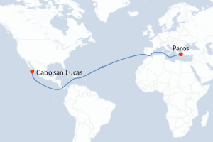 Carte itinéraire croisière Voyage en Mer : Puntarenas - Cabo San Lucas - 7 jours au départ de Paros - Riviera Mexicaine