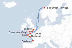 Carte itinéraire croisière Paysages et îles d Atlantique Nord - 8 jours au départ de Bordeaux - Europe du Nord