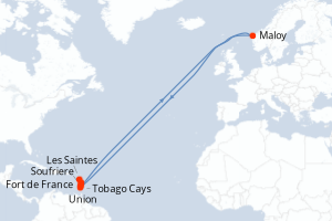 Carte itinéraire croisière Perles des Antilles - 7 jours au départ de Fort de France - Caraïbes Bahamas