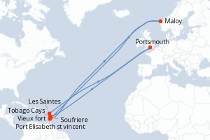 Carte itinéraire croisière Perles des Antilles - 7 jours au départ de Vieux fort - Caraïbes Bahamas