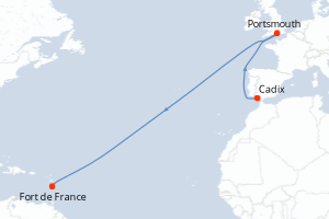 Carte itinéraire croisière Voyage en Mer : Cadix - Fort de France - 12 jours au départ de Cadix - Transatlantique