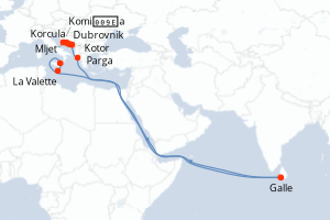 Carte itinéraire croisière De l Adriatique à la mer Ionienne - 9 jours au départ de Dubrovnik - Méditerranée