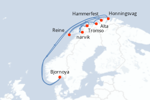 Carte itinéraire croisière Découvertes et traditions nordiques - 10 jours au départ de Tromso - Europe du Nord