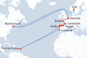 Carte itinéraire croisière L été au vert, de la mer du Nord à la péninsule ibérique - 12 jours au départ de Oslo - Europe du Nord