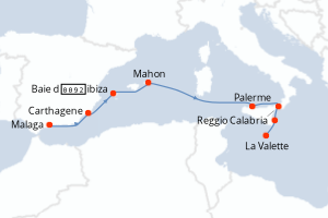 Carte itinéraire croisière Des rivages ibériques aux côtes italiennes - 9 jours au départ de Malaga - Méditerranée