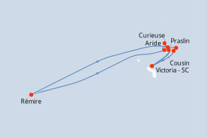 Carte itinéraire croisière L essentiel des Seychelles - 8 jours au départ de Praslin - Seychelles