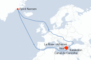 Carte itinéraire croisière Paysages et sites emblématiques du Péloponnèse - 7 jours au départ de Le Piree - Athenes - Méditerranée