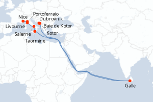 Carte itinéraire croisière De la Cité des Anges aux rivages adriatiques - 7 jours au départ de Nice - Adriatique
