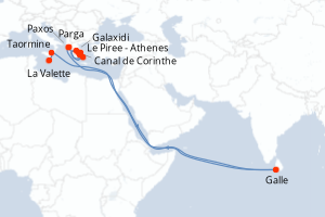 Carte itinéraire croisière Îles paisibles et trésors antiques de Méditerranée - 8 jours au départ de La Valette - Méditerranée