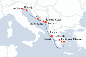 Carte itinéraire croisière Escapade bien-être en Méditerranée - 8 jours au départ de Le Piree - Athenes - Méditerranée