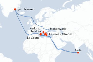Carte itinéraire croisière 12ème festival de piano en mer - 8 jours au départ de Le Piree - Athenes - Méditerranée