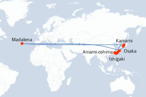 Carte itinéraire croisière Odyssée au c?ur des îles subtropicales du Japon - 11 jours au départ de Osaka - Asie