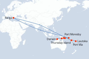 Carte itinéraire croisière Escapade au c?ur de la Mélanésie - 16 jours au départ de Darwin - Australie Nouvelle Zélande