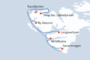 Carte itinéraire croisière Fjords et glaciers du Spitzberg - 7 jours au départ de Longyearbyen - Spitzberg