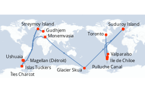 Carte itinéraire croisière L essentiel des fjords chiliens - 14 jours au départ de Valparaíso - Antarctique