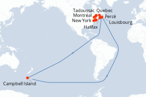 Carte itinéraire croisière De la Belle Province à Big Apple : nature et cités remarquables - 13 jours au départ de Montréal - Amérique du Nord