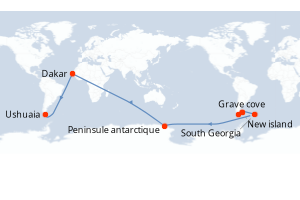 Carte itinéraire croisière La grande boucle australe - 17 jours au départ de Ushuaia - Antarctique