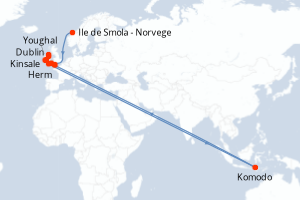 Carte itinéraire croisière Croisière de la fidélité - Archipels britanniques et rivages celtiques - 8 jours au départ de Ile de Smola - Norvege - Europe du Nord