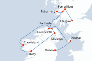 Carte itinéraire croisière Panoramas celtes - 9 jours au départ de Glasgow - Europe du Nord