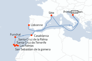 Carte itinéraire croisière Îles volcaniques et cités historiques de l Atlantique Nord - 10 jours au départ de Las Palmas - Atlantique