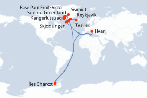 Carte itinéraire croisière Expédition à la lisière de l inlandsis - 13 jours au départ de Reykjavik - Gröenland
