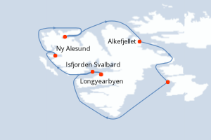 Carte itinéraire croisière Fjords et glaciers du Spitzberg - 7 jours au départ de Longyearbyen - Spitzberg