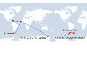 Carte itinéraire croisière La grande boucle australe - 17 jours au départ de Ushuaia - Antarctique