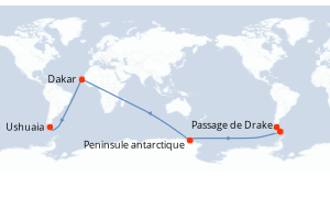 Carte itinéraire croisière L Antarctique emblématique - 10 jours au départ de Ushuaia - Antarctique
