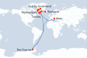 Carte itinéraire croisière Expédition à la lisière de l inlandsis - 13 jours au départ de Reykjavik - Gröenland