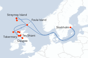 Carte itinéraire croisière Archipels d Écosse et îles Féroé : héritages nordiques et identités insulaires - 9 jours au départ de Glasgow - Europe du Nord
