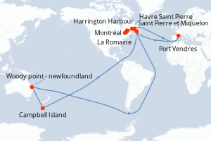 Carte itinéraire croisière Exploration au gré du Saint-Laurent - 11 jours au départ de Saint Pierre et Miquelon - Amérique du Nord