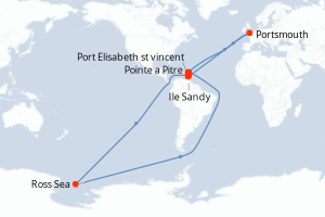 Carte itinéraire croisière Les îles du Vent à fleur d eau - 7 jours au départ de Pointe a Pitre - Caraïbes Bahamas
