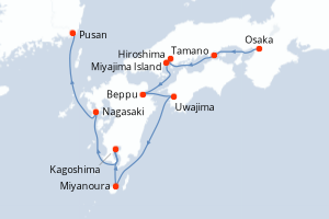 Carte itinéraire croisière L essentiel du Japon - 8 jours au départ de Osaka - Asie