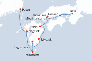 Carte itinéraire croisière L essentiel du Japon - 8 jours au départ de Osaka - Asie