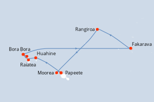 Carte itinéraire croisière Îles de la Société et Tuamotu - 11 jours au départ de Papeete - Tahiti