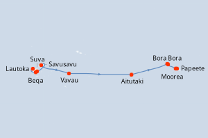 Carte itinéraire croisière Îles Fidji, Tonga, îles Cook et îles de la Société - 13 jours au départ de Lautoka - Tahiti