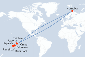 Carte itinéraire croisière Marquises, Tuamotu et îles de la Société - 14 jours au départ de Papeete - Tahiti