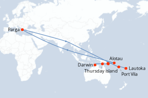 Carte itinéraire croisière Escapade au c?ur de la Mélanésie - 17 jours au départ de Darwin - Australie Nouvelle Zélande