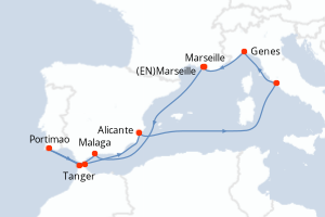 Carte itinéraire croisière - 10 jours au départ de Marseille - Méditerranée