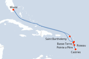 Carte itinéraire croisière États-Unis, France, Sainte-Lucie, Dominique - 10 jours au départ de Miami - Caraïbes Bahamas